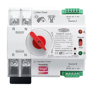 TOMZN TUYA SmartLife WIFI Smart ATS Dual Power Automatic Transfer Selector Switch Uninterrupted 2P 63A 100A 125A