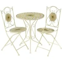 Kobolo Balkonset Sitzgruppe Gartenmöbel Mosaikoptik - 1 Tisch 2 Stühle Metall - weiß, (3er Set, 3-tlg., 3 Teile)