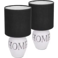 BRUBAKER Nachttischlampe Home Tischlampe, Heimat Deko Nachttischlampen 1x oder 2er Set, ohne Leuchtmittel, Tischleuchten mit Keramikfuß und Stoffschirm - Höhe 32,5 cm - zu Hause