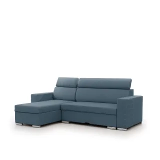 Ecksofa Schlafsofa Sofa CANTON in Stoff Liverpool Azurblau Ottomane Links
