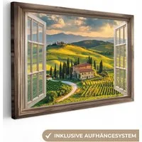OneMillionCanvasses® Leinwandbild Ansichten - Toskana - Landschaft - Sommer, Fotodruck (1 St), Leinwand Bilder Klein, Wand Dekoration Aesthetic 30x20 cm