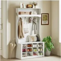 HOMCOM Garderobenständer mit Regal, Haken, Schuhfächern, (Kleidungsständer, 1 St., Garderobe), für Eingangsbereich, Schlafzimmer, Weiß