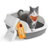 FEANDREA Katzentoilette Katzenklo, offene Katzentoilette, für Kätzchen und große Katzen, mit hohen Seitenwänden, XL, mit Schaufel, 50,5 x 37,5 x 19,5 cm