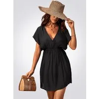 Cupshe Strandkleid Strandkleid Tiefer V-Ausschnitt Fledermausarm Mini