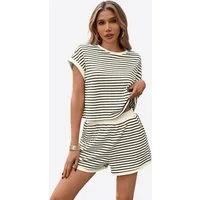 Imily Bela Hausanzug Damen Sommer-2-teilige Sets (Set, 2 tlg., Kurzarm-T-Shirts + Shorts) Streifen