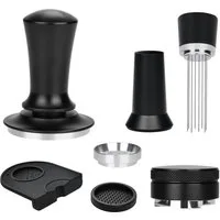 XERSEK Tamper 51mm Edelstahl Kaffeetamper Set mit Tampermatte für Espresso Barista, inkl. Verteiler, Kaffeepulverring, Tamping Matte & Nadel