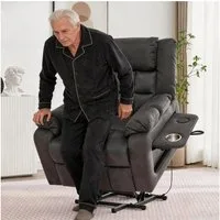 i@home Massagesessel Elektrisch verstellbarer TV-Sessel (Relaxsessel mit Fußstütze), Steh- und Massagesessel, Wärmefunktion, mit Fußstütze, Grau