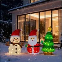 LALAHO Weihnachtsmann Schneemann & Weihnachtsbaum Kombination, mit 150 warmweißes LEDs für Außen und Innen