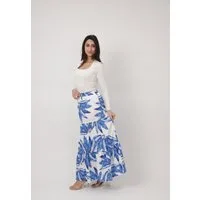 Elara Maxirock Damen Maxirock mit Muster Elastischer Bund Sommer Rock Lang