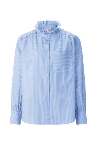 Rich & Royal - Cotton Striped Blouse with Ruffle skyway blue - Gr. - 42
