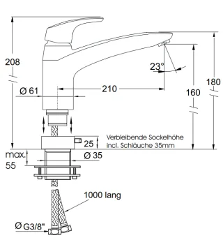 KAJA-MIX Plus Spültischarmatur m. Vollhebel, umlegbar , schwenkb. Gussauslauf, velourschrom 54822-E