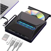 PRIISF Laptop-Dockingstation Externes CD DVD RW Laufwerk Brenner SD Kartenleser USB3.0 Port Adapter, (Typ-C 5in1 Slim External CD/DVD ROM Rewriter Writer Reader Portable, DVD 8x/CD 24x, externe), for PC Laptop Desktop MacBook Mac Windows 7/8.1/10 Lin