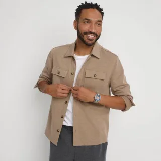 Hemdjacke aus Piqué für Herren, Herren, size: regular, Braun, Polyester-Mischung, by Lands' End