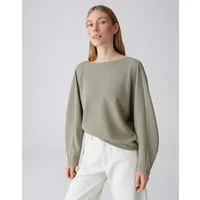 OPUS Sweatshirt Sweatshirt aus Sweatware mit 3-D Streifen Optik Fledermausärmel, Schlitz im Rücken, weicher Griff