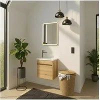 HOME DELUXE Badmöbel-Set BORKUM, (bestehend aus LED-Spiegel, Keramik-Waschbecken, Waschbeckenschrank), Hochglanz-Oberfläche, Soft-Close, Badezimmerset, Badmöbel