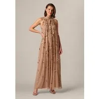 Adrianna Papell Abendkleid Bead Trapeze Maxi Dress Fließendes, A-förmiges Kleid aus Netzstoff mit Perlenverzierung