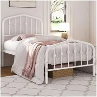 Yaheetech Metallbett 90-160cm (B), Bettrahmen Vintage Bettgestell mit kronenförmigem Kopfteil