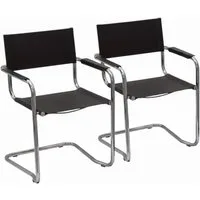 k-hometrends Freischwinger KADA (2er-Set), Designstühle aus Recyceltes Leder in schwarz und Rundrohrgestell