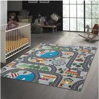 TeppichHome24 Kinderteppich Spielteppich - Straßenteppich in Grau, rechteckig, Höhe: 10 mm
