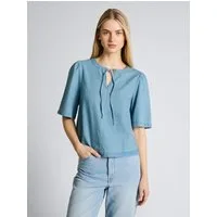TOM TAILOR Denim Kurzarmbluse Blusen & Shirts Jeansbluse mit Schleifen-Detail