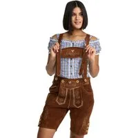 Steigenhöfer Manufaktur Trachtenlederhose Lederhose Damen Shorts - 100% Rindsleder - Kurze Hose für Frauen (Inklusive verstellbaren Trägern) Traditionelles Design - Mit Gürtelschlaufe - Dirndl Alternative