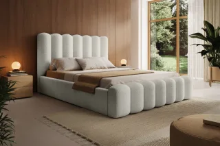 Polsterbett Bett MACON 160x200cm Komplettset in Stoff Ascot Beige / Speed