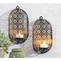 Gravidus Wandkerzenhalter 2er Set Wandkerzenhalter Teelichthalter Metall Glas