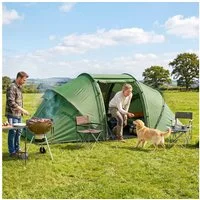 Outsunny Tunnelzelt Campingzelt mit Tür, Bodenplane, 2000mm wasserdicht, Gruppenzelt, Personen: 4 (Familienzelt, 1 tlg., mit Transporttasche, 22 Heringe, 8 Abspannseile), für Camping Reise Trekking Garten, Grün