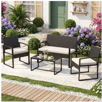 COSTWAY Gartenlounge-Set, (4-tlg), Balkonmöbel mit Tisch, Bank für 4 Personen