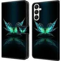 CLM-Tech Handytasche für Samsung Galaxy A56 5G Hülle aus PU-Leder Klapphülle (schwarz türkiser Schmetterling, Handyhülle mit Standfunktion - Wallet Flip Case inklusive Kartenfächer), Cover mit Magnetverschluss Samsung Galaxy A56 5G Schutzhülle