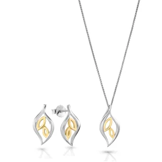 Orphelia 'Charlotte' Damen 925 Sterling Silber Set: Kettenanhänger + Ohrringe - Silber/Gold SET-7523
