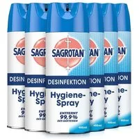 SAGROTAN Hygiene-Spray Aerosol 6 x 400ml Oberflächen-Desinfektionsmittel (Vorratspack, [6-St. Entfernt 99,9% der Bakterien)