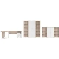 moebel-dich-auf Büromöbel-Set OFFICE LINE, (Komplett-Set, 8-tlg., Winkelschreibtisch mit Rollcontainer + 2 Aktenschränke + 4 Aktenregale), in Eiche Sonoma / Weiß