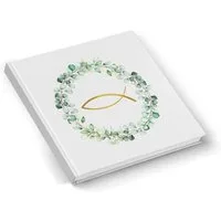 Logbuch-Verlag Dekofigur kleines Gästebuch Erinnerungsbuch für Taufe Kommunion Fisch Eukalyptus