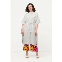 Ulla Popken Midikleid Midikleid Leinenmix Hemdkragen Gürtel Halbarm