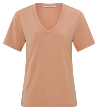 Yaya - T-Shirt mit abgerundetem V-Ausschnitt orange - Gr. - S