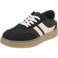 Ital-Design Damen Sneaker Low Top Schnürung Freizeitkomfort Sneaker (91848926) Flach Sneakers Low in Schwarz