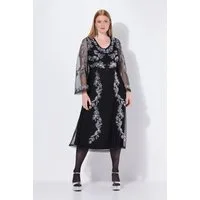 Ulla Popken Maxikleid Abendkleid Stickerei V-Ausschnitt Langarm