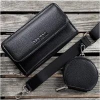 MAONI Geldbörse Geldbörse und Handytasche zum Umhängen - Schwarz (Packung, Handytasche zum Umhängen, einfarbiger Taschengurt, Münztasche), Vegan, Taschengurt auswechselbar, mit Handyfach