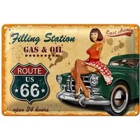 Roomando Metallschild Pinup 18x12cm Retro Gas Oil open 24 hours