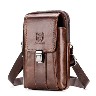 BULLCAPTAIN Men's Genuine Leather Waist Bag Vintage Fashion Cowhide Multipurpose Compact Shoulder Belt Waist Packs Mobil