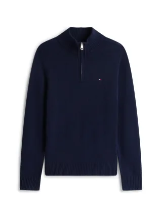 Tommy Hilfiger - Reißverschluss-Pullover aus reiner Lammwolle blau - Gr. - XXL