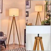 hofstein Stehlampe Stehlampe aus Holz/Stoff in Naturfarben/Weiß, ohne Leuchtmittel, mit rundem Schirm (40 cm) u. Fußschalter, 1 x E27, ohne Leuchtmittel