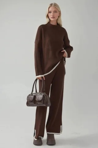 Weiches Texturiertes Übergrößen Sweatshirt und Hose Strick-Set