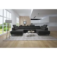 thematys Ecksofa LUNA U mit Schlaffunktion & Bettkasten – aus weichem Velours Stoff, mit verstellbaren Kopfstützen, – U-Form 325×183 cm – Schlafsofa mit Auszug