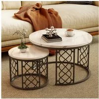 REDOM Couchtisch und 2er Set, Beistelltisch für Schlafzimmer Balkon (Runder Couchtisch, stabil und langlebig für stilvolles Wohnen, 2-St., 70x70x45 cm und 45x45x37 cm)