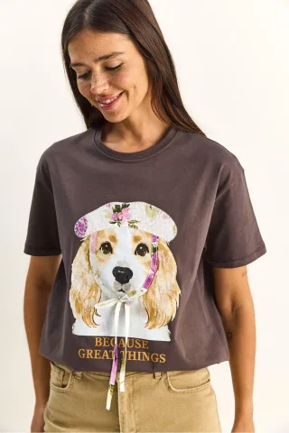 Paillettenbedrucktes Rundhalsausschnitt T-Shirt