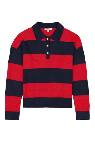 Garcia - Gestreifter Polo-Pullover blau - Gr. - S