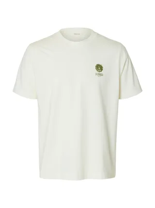 SELECTED MEN - SLHMAX GRAPHIC SS O-NECK TEE Egret - Gr. - XL