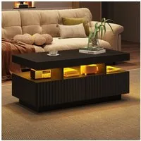 OKWISH Couchtisch Teetisch mit Vertikal gestreifter (Packung, 1-St., zwei Schubladen), mit LED-Lichtleiste